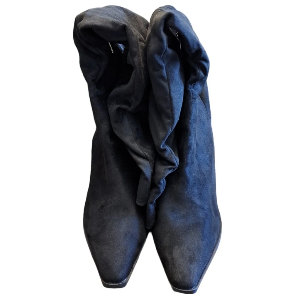 ZBY Women's Chunky Block Heel Black‎ Knee High Boots Pointed Toe Side Zipper